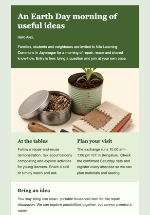 Earth Day Learning Exchange Invite email design preview