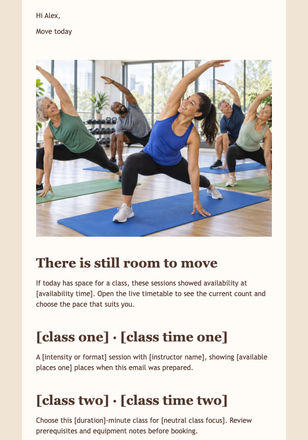 Fitness Classes Available Today email design preview