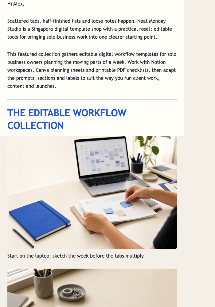 Wednesday Desk Reset email design preview