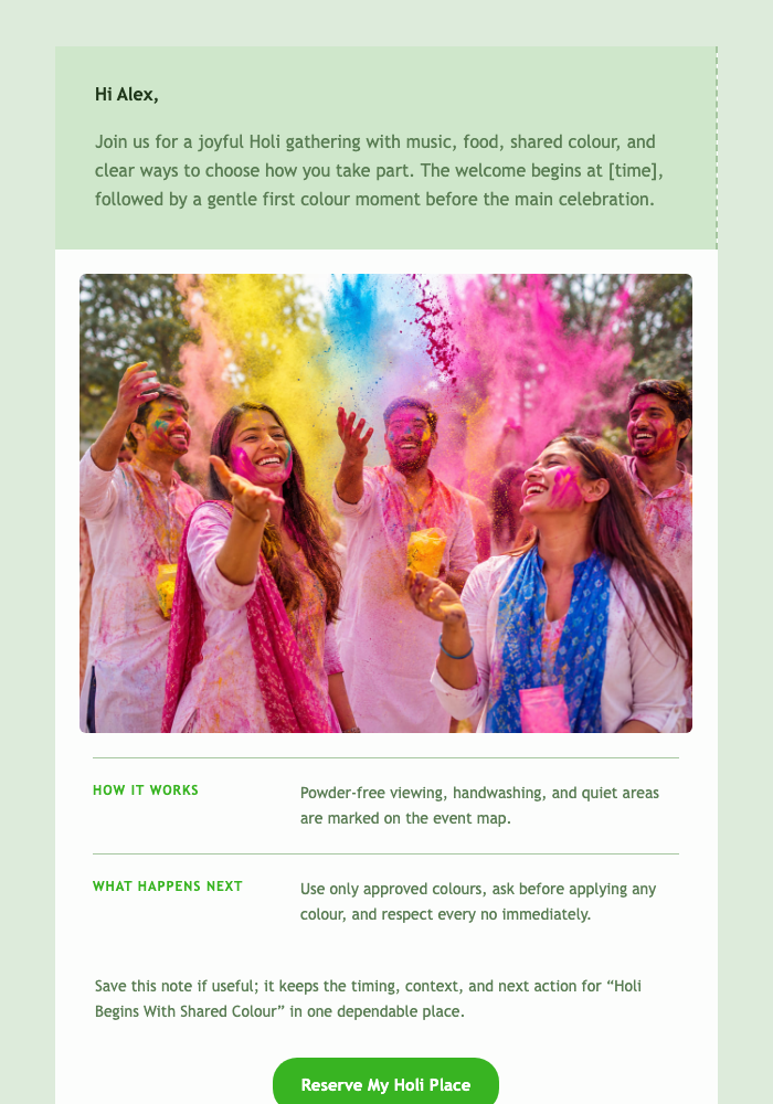 Holi Begins With Shared Colour email design preview