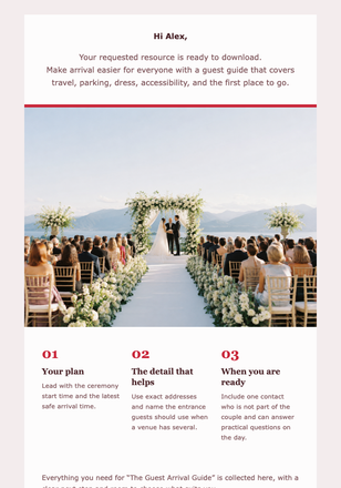 The Guest Arrival Guide email design preview