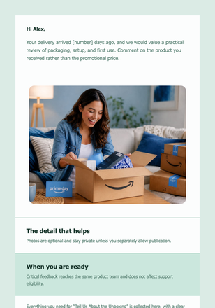 Tell Us About the Unboxing email design preview