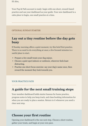 Sunday Starter Welcome email design preview