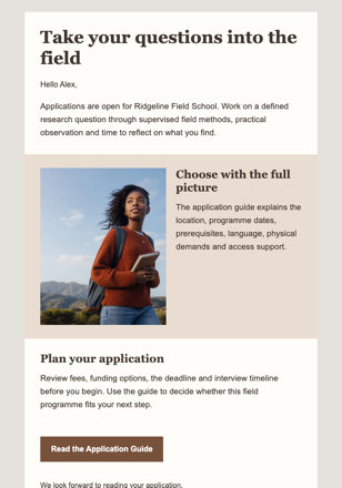 Field School Applications Open email design preview