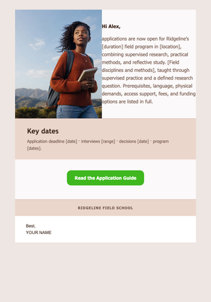 Field School Applications Open email design preview