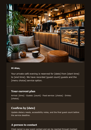 Your Café Evening Is Reserved email design preview