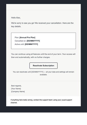 Subscription Cancelled email design preview