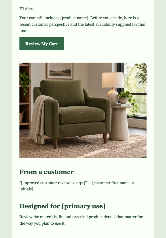 Cart Social Proof and Scarcity email design preview