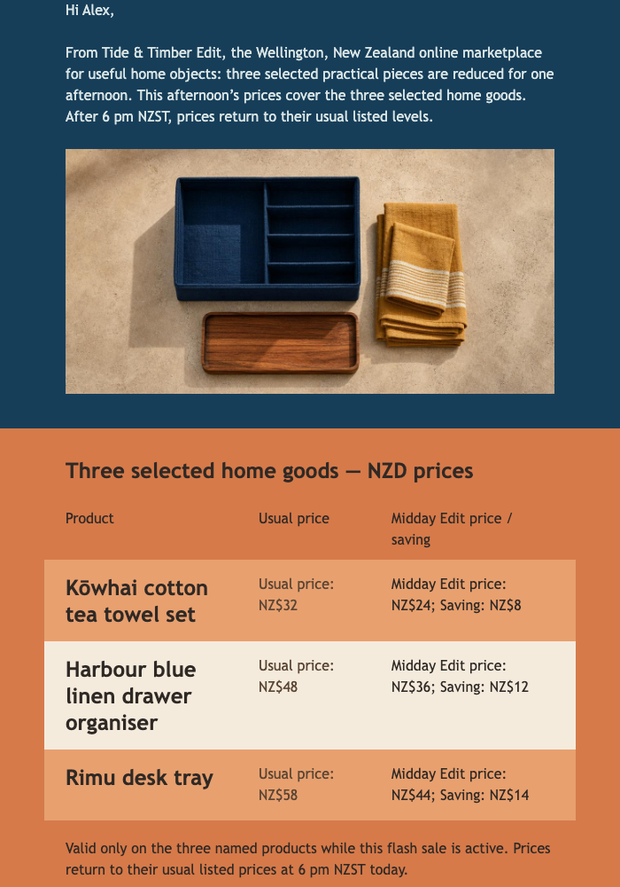 Midday Edit Price Table email design preview