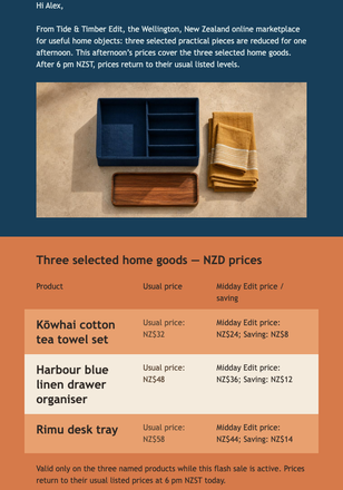 Midday Edit Price Table email design preview