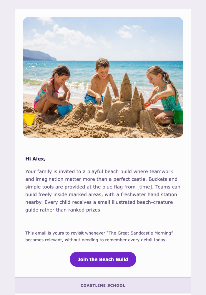 The Great Sandcastle Morning email design preview