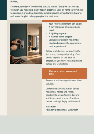 Return to Reliable Power email design preview