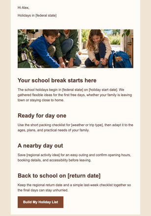 Regional School Break Start email design preview