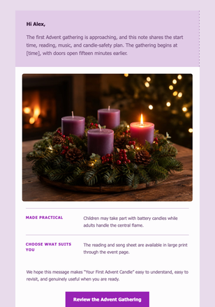 Your First Advent Candle email design preview