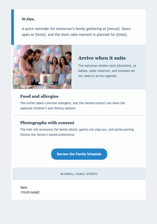 Your Family Cake Table email design preview