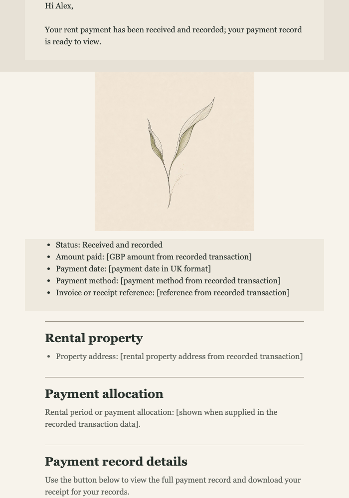 Rent Payment Receipt Record email design preview