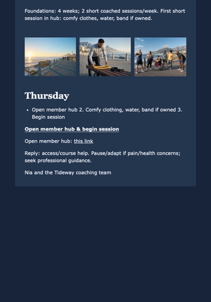 Thursday Course Start Check-In email design preview