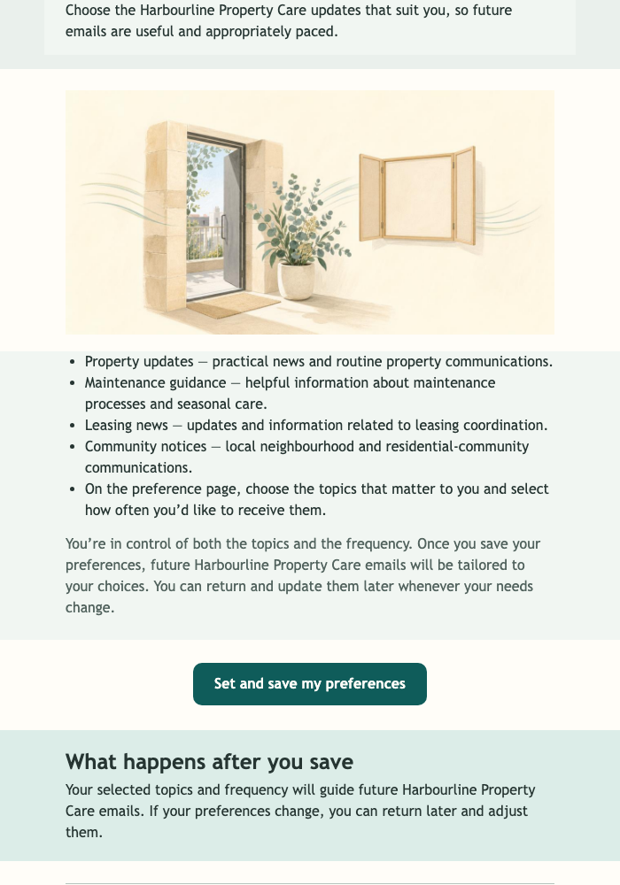 Set Your Property Update Preferences email design preview