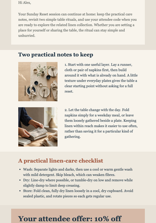 Sunday Reset Follow-Up email design preview