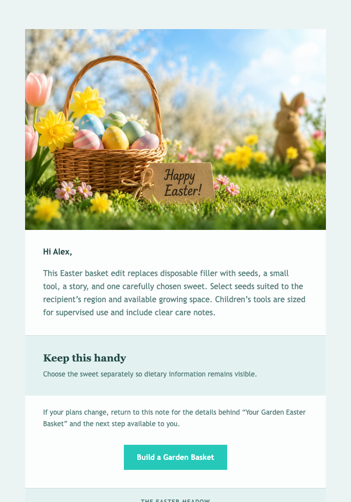 Your Garden Easter Basket email design preview
