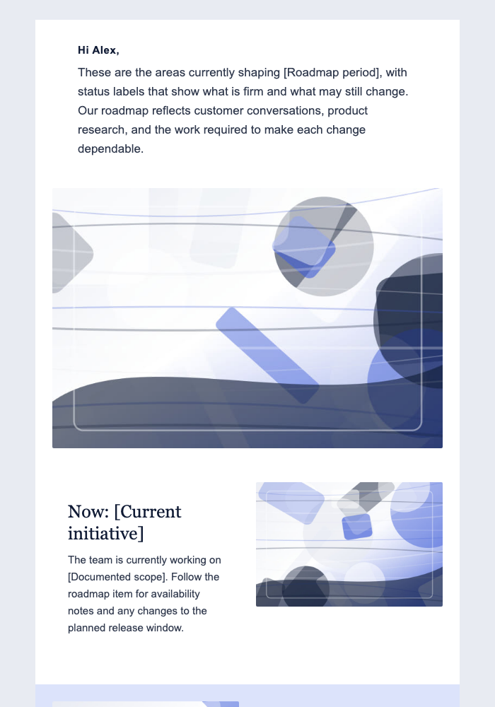 Product Roadmap and What Comes Next email design preview