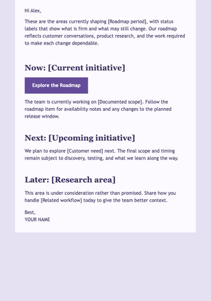 Product Roadmap and What Comes Next email design preview