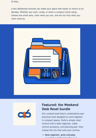 Weekend Desk Reset Offer email design preview