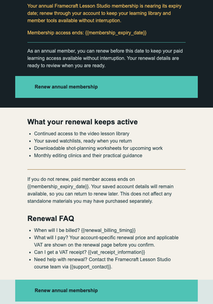 Annual Membership Expiry Reminder email design preview
