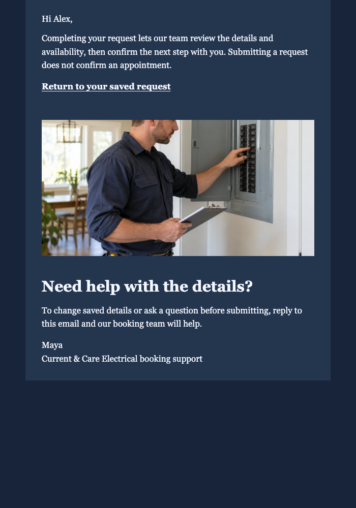 Complete Your Electrical Service Request email design preview