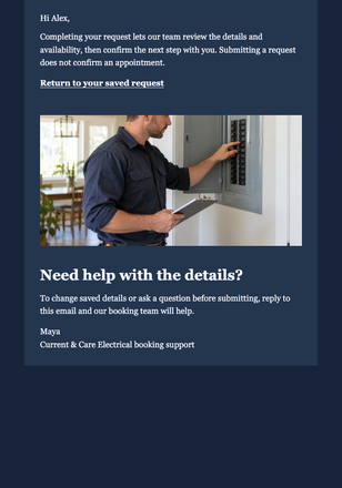 Complete Your Electrical Service Request email design preview