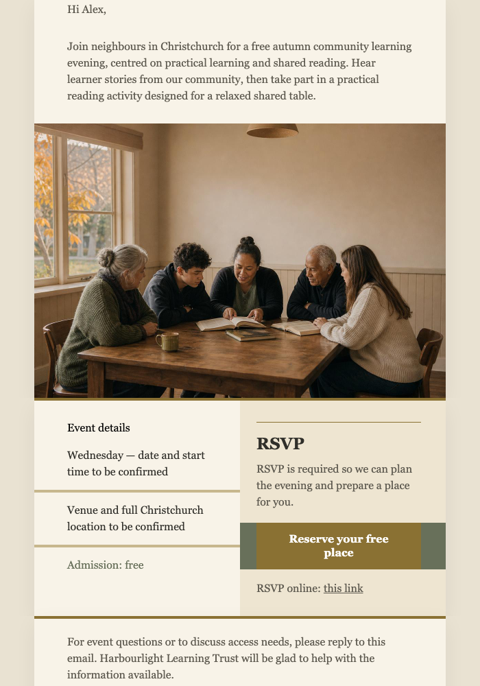 Autumn Learning Evening Invite email design preview