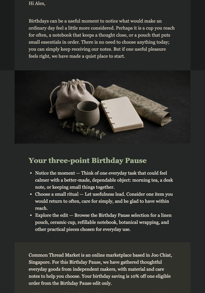 Birthday Pause Edit email design preview