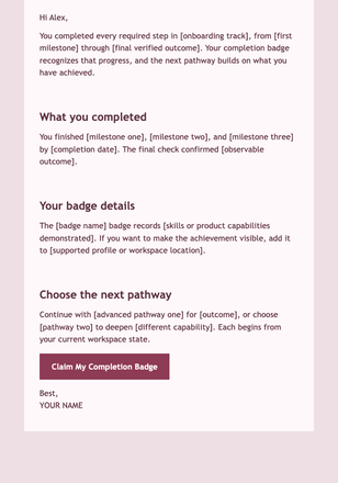 Onboarding Completion Badge email design preview