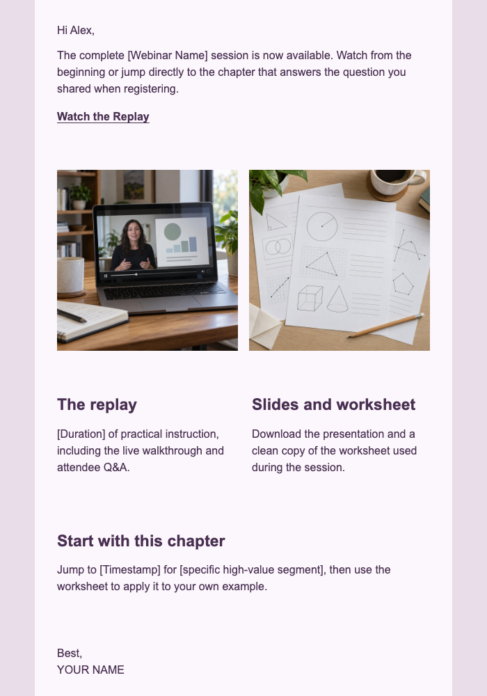 Webinar Replay and Slides email design preview
