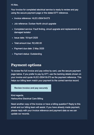 Electrical Service Invoice email design preview