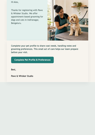 Pet Profile Welcome email design preview