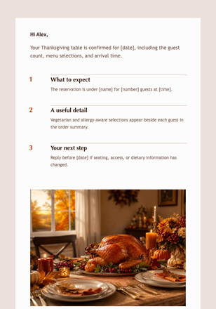 Your Thanksgiving Dinner Is Confirmed email design preview