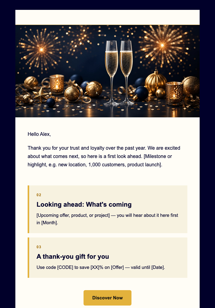New Year Greetings email design preview