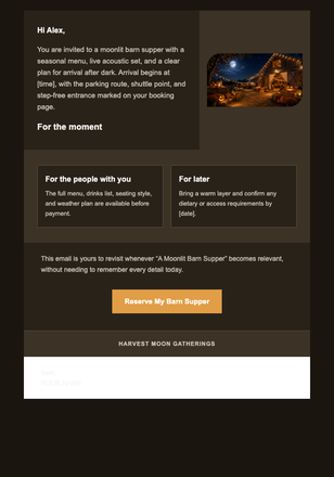 A Moonlit Barn Supper email design preview