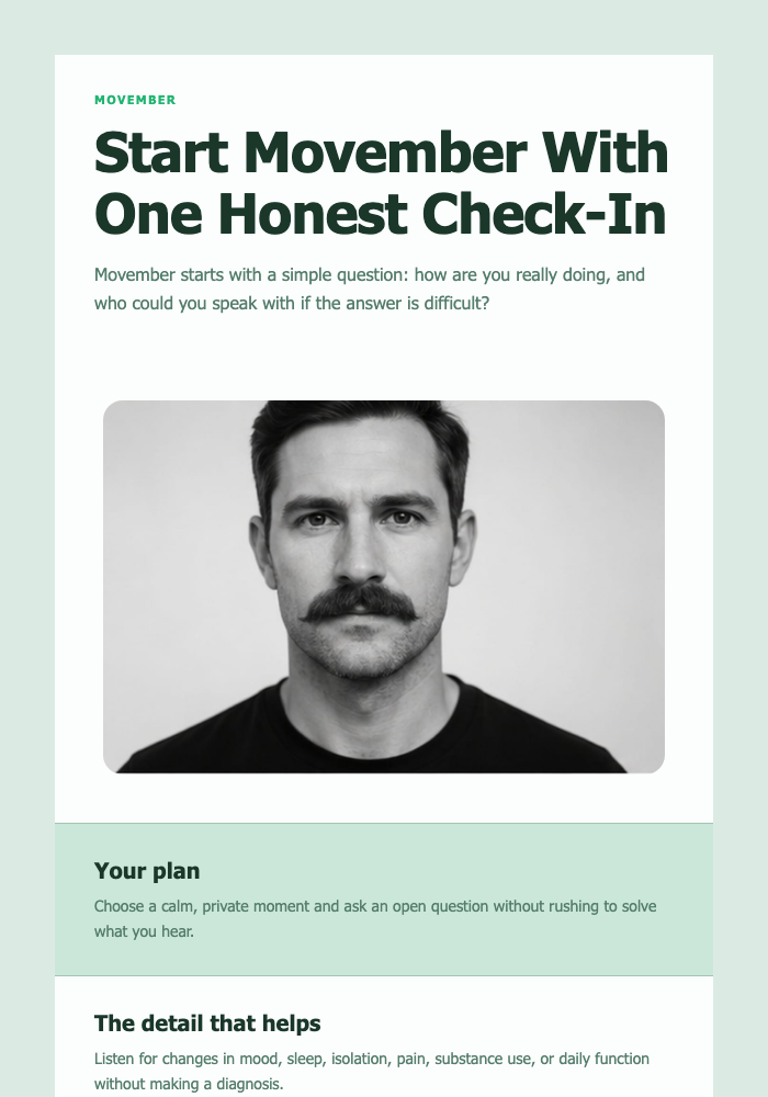 Start Movember With One Honest Check-In email design preview