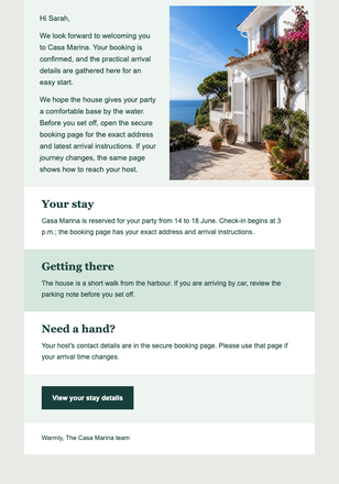 Mediterranean House Booking email design preview