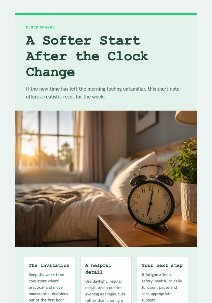 A Softer Start After the Clock Change email design preview