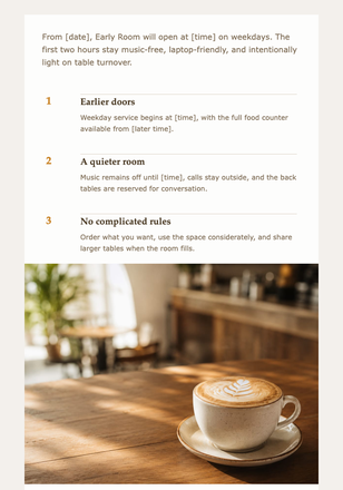 Quiet Mornings Return email design preview