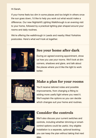 Nightshift Lighting Launch email design preview