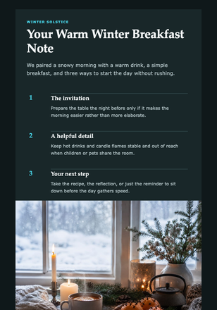 Your Warm Winter Breakfast Note email design preview