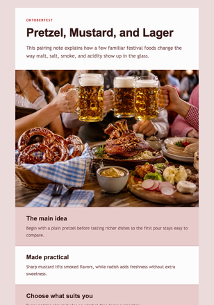Pretzel, Mustard, and Lager email design preview