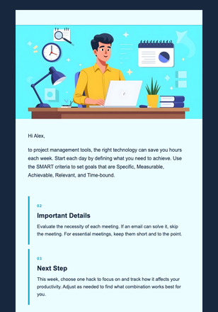 Productivity Hacks email design preview