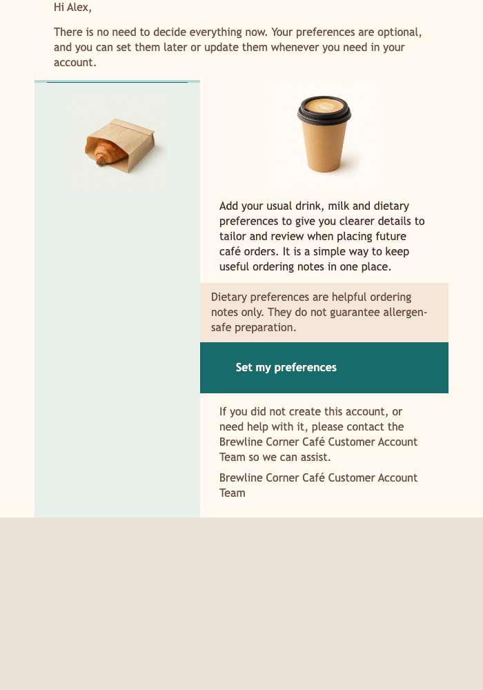 Café Account Preferences email design preview