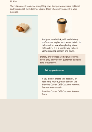 Café Account Preferences email design preview