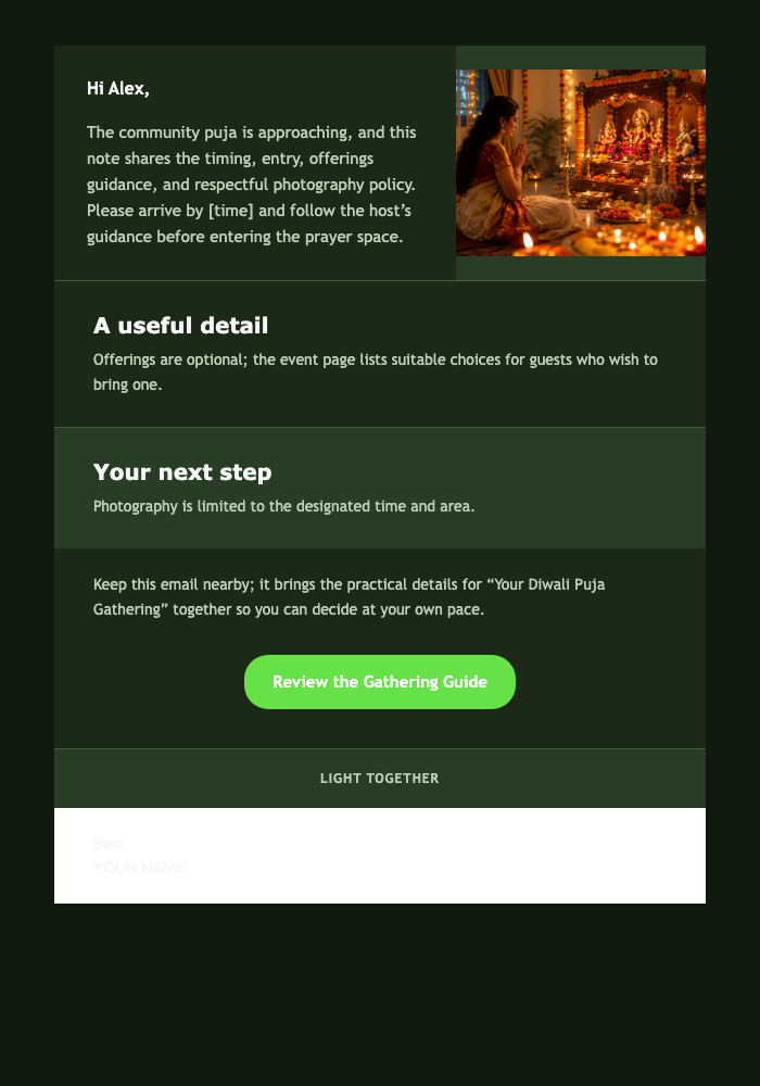 Your Diwali Puja Gathering email design preview